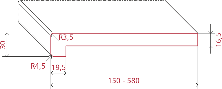 Abmessungen der Helopal fentorm Trend Fensterbank