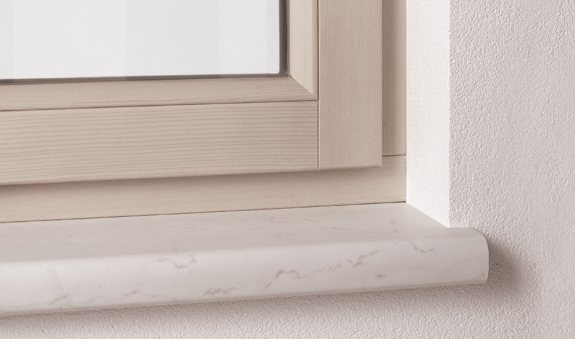 Innenfensterbank Fenorm Helolit 500x150 mm mit 40mm Blende in Weiß Detail 2